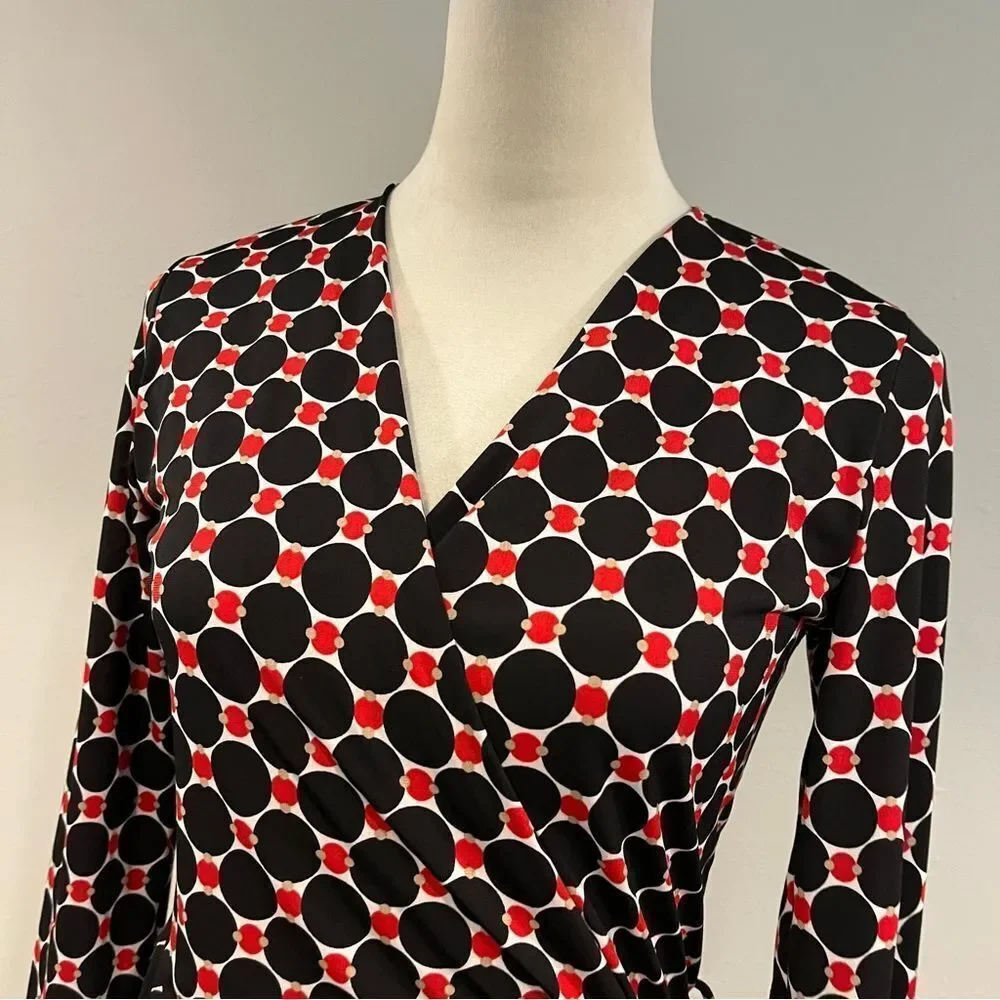 Reneec.‎ Polka Dot long sleeve Wrap Dress size small